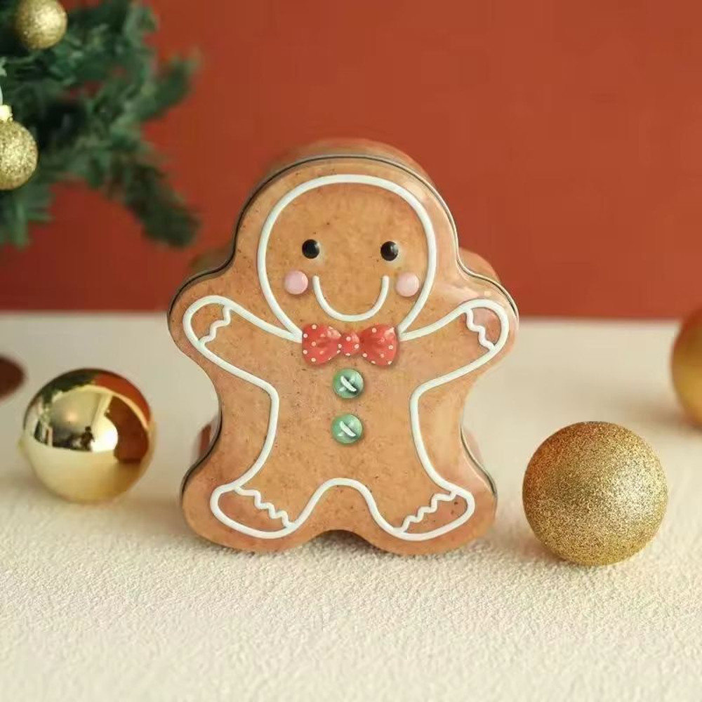 Festive Gingerbread Man Christmas Candy Gift Box Holiday Treat Storage Tin 5