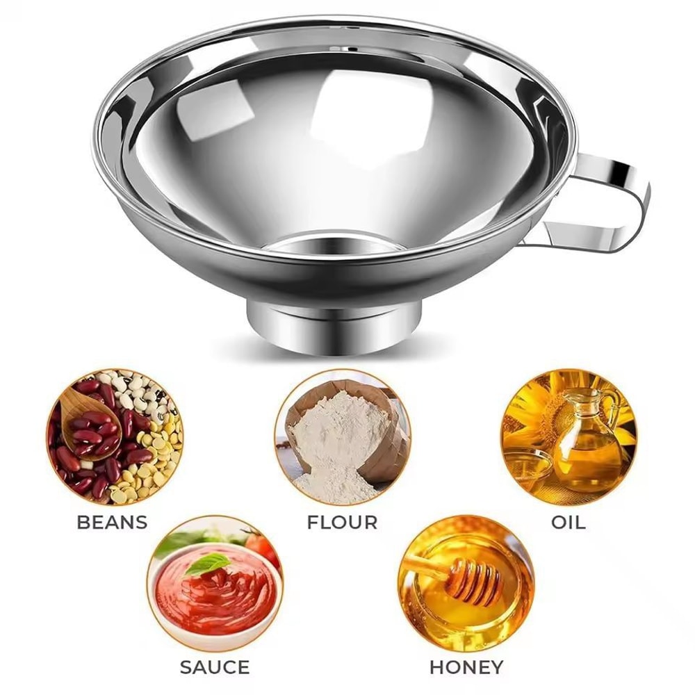 Premium Stainless Steel WideMouth Kitchen Funnel Large Diameter Jar Oil Pouring Tool 4