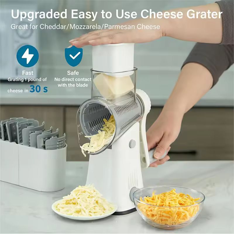 Compact 5in1 Rotary Cheese Grater Mandoline Slicer Multifunctional Vegetable Slicer Nut Chopper 5