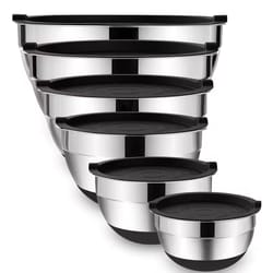 premium stainless steel mixing bowl set with lids & non-slip bases