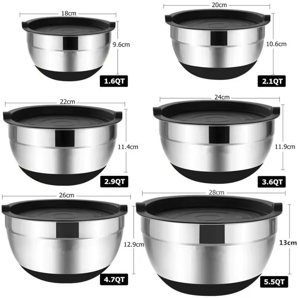 Premium Stainless Steel Mixing Bowl Set With Lids NonSlip Bases 11