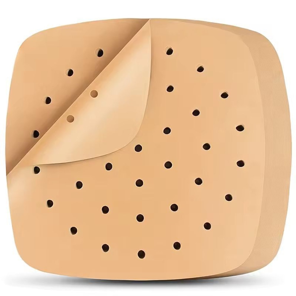 LMETJMA Premium Air Fryer Parchment Paper Liners 100Pack Perforated Square Sheets 0