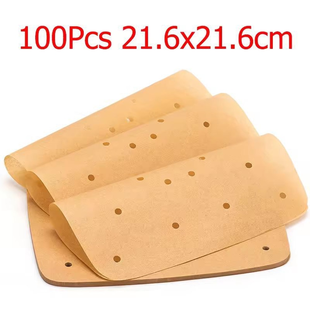 LMETJMA Premium Air Fryer Parchment Paper Liners 100Pack Perforated Square Sheets 7