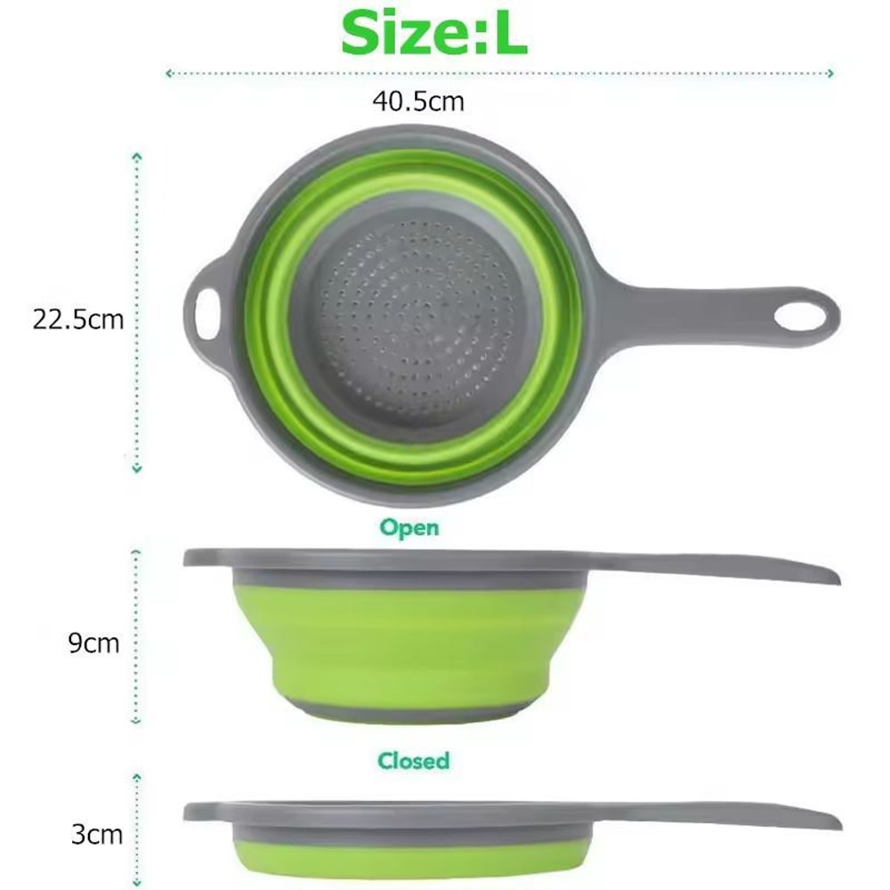 Silicone Collapsible Kitchen Colander SpaceSaving Pasta Veggie Strainer With Handle 3