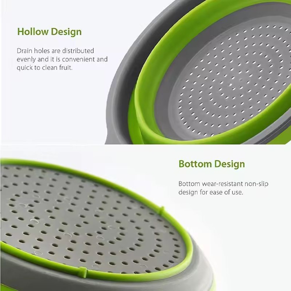 Silicone Collapsible Kitchen Colander SpaceSaving Pasta Veggie Strainer With Handle 4