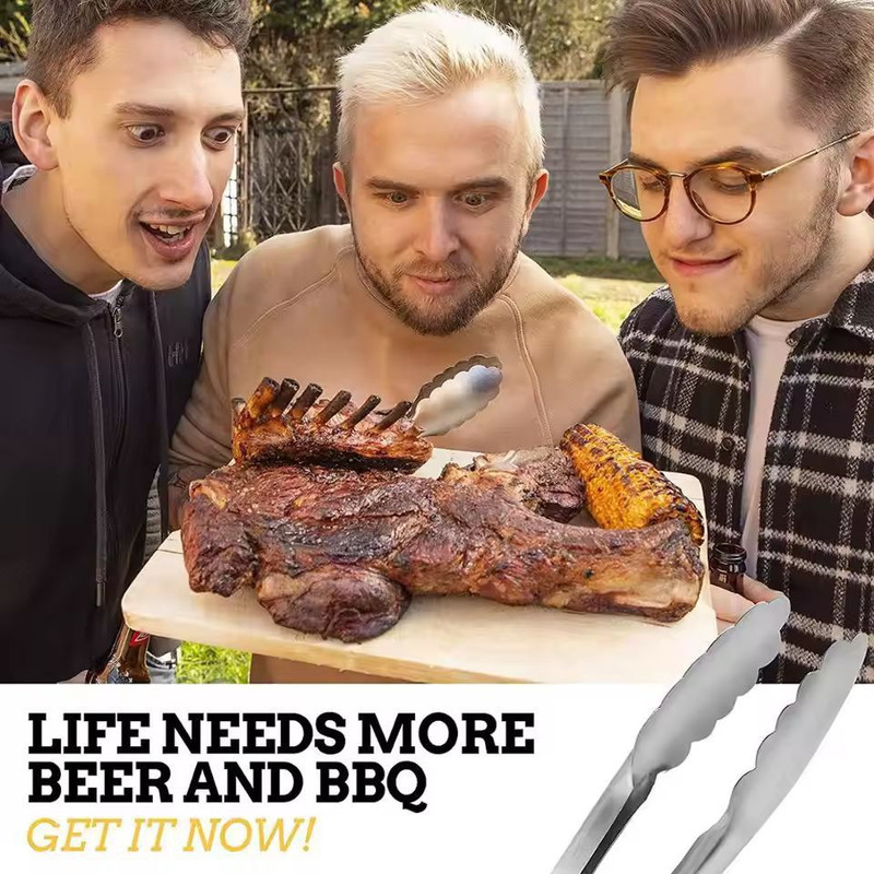 Premium LMETJMA Stainless Steel Kitchen BBQ Tongs NonSlip HeatResistant Grill Salad Tongs 4