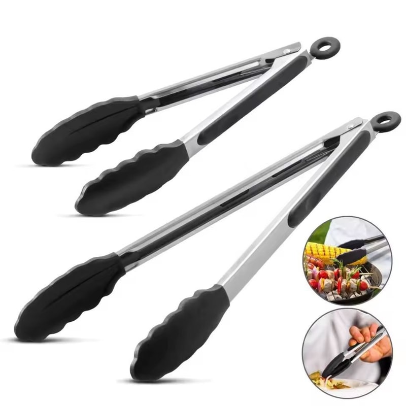 LMETJMA Premium Silicone Cooking Tongs 9 12 NonStick BPAFree HeatResistant BBQ Tongs 0