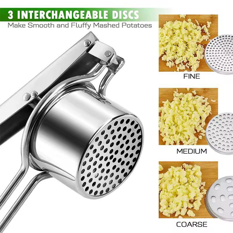 LMETJMA Premium Stainless Steel Potato Ricer Masher Manual 3Disc Press For Fluffy Mash And Smooth 2