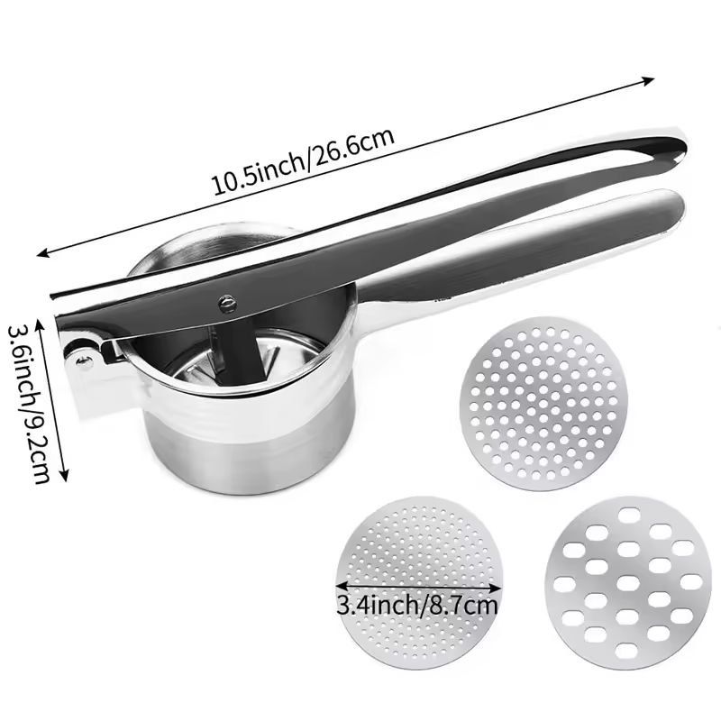 LMETJMA Premium Stainless Steel Potato Ricer Masher Manual 3Disc Press For Fluffy Mash And Smooth 3