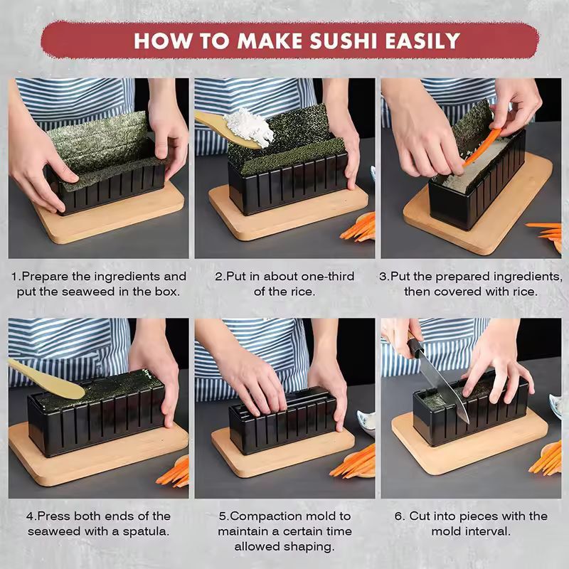 HomeChef 10Piece Sushi Maker Kit Easy DIY Sushi Mold Rice Roll Press 3