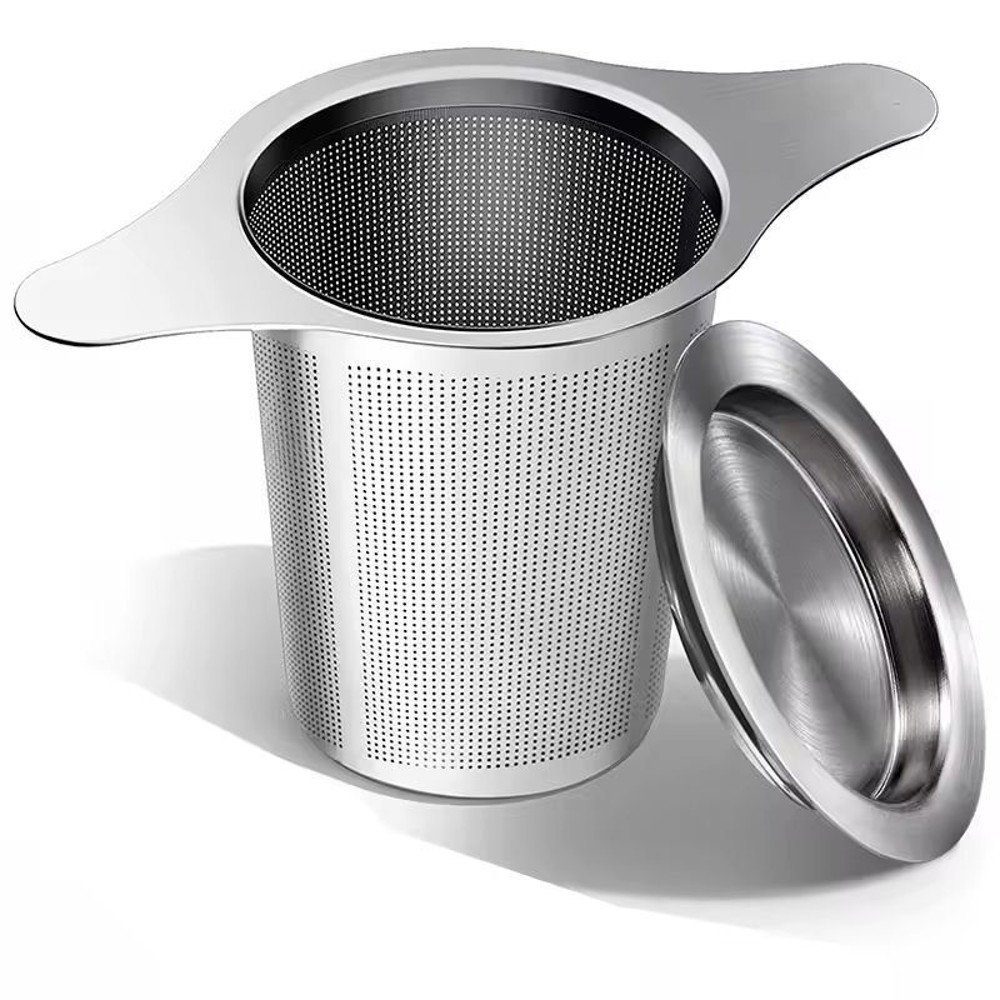 Elegant Stainless Steel Loose Leaf Tea Infuser Large Mesh Basket With Double Handles Lid 7