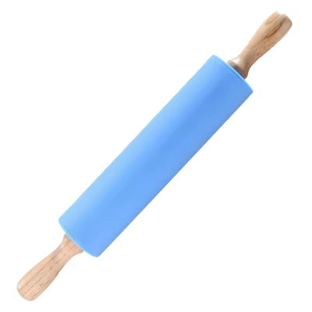 SiliconeCoated NonStick Rolling Pin With Wooden Handles Easy Dough Roller Pastry Tool 9