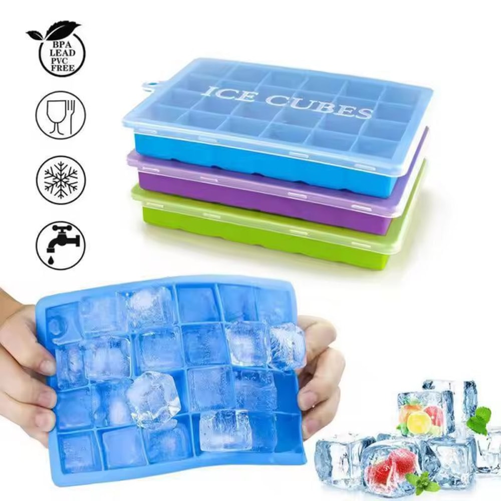 Venlohome Premium 24Cube Silicone Ice Tray With Lid FoodSafe Ice Drink Mold 10