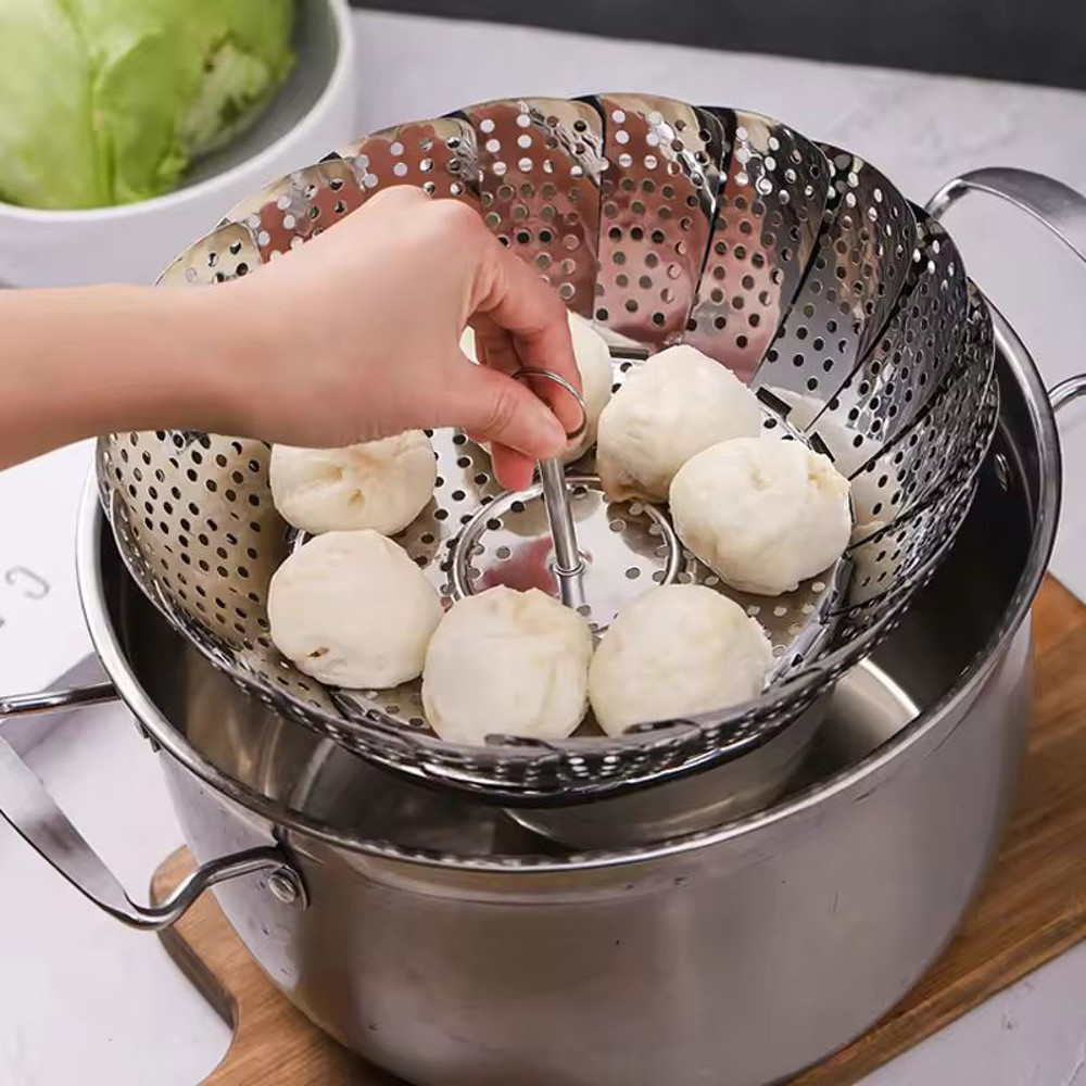 CompactFold StainlessSteel Steam Basket MultiPurpose Food Vegetable Steamer 1