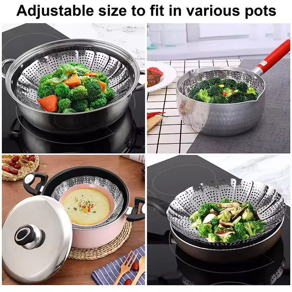 CompactFold StainlessSteel Steam Basket MultiPurpose Food Vegetable Steamer 3