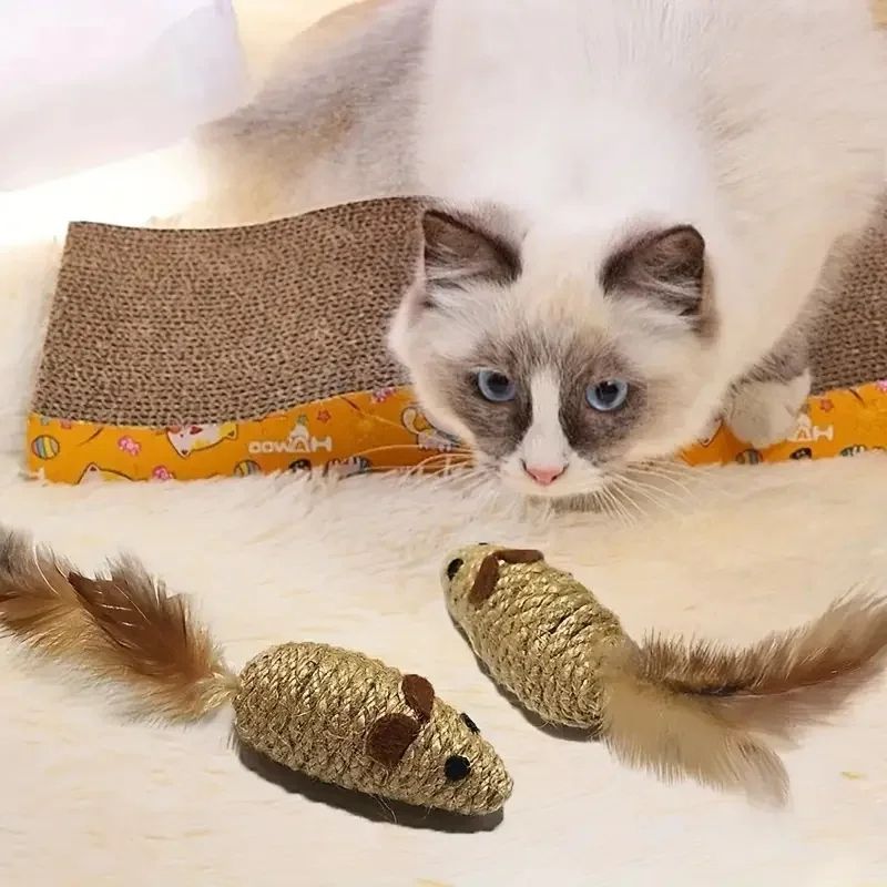 Premium 2Pack Interactive Feather Mouse Cat Chew Toys 1