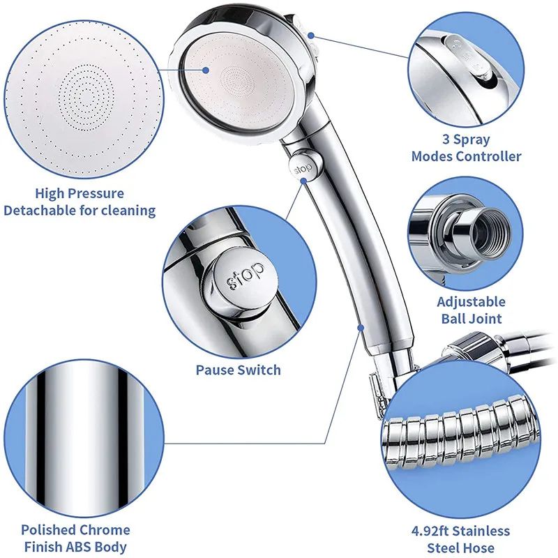 Detachable 3Mode HighPressure Handheld Rain Shower Head 1