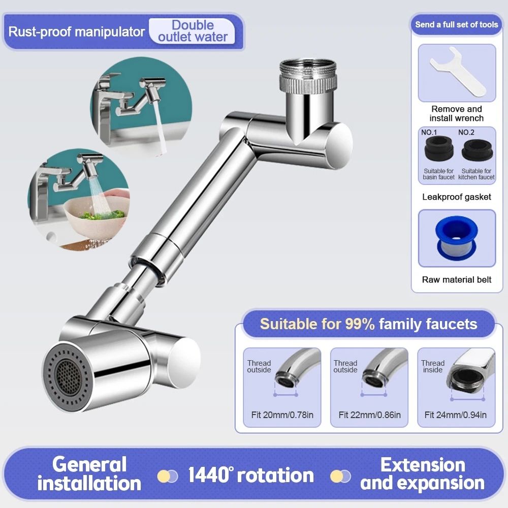 SmartSwivel 1440 Universal Faucet Extender Retractable Kitchen Bathroom Sink Aerator 8