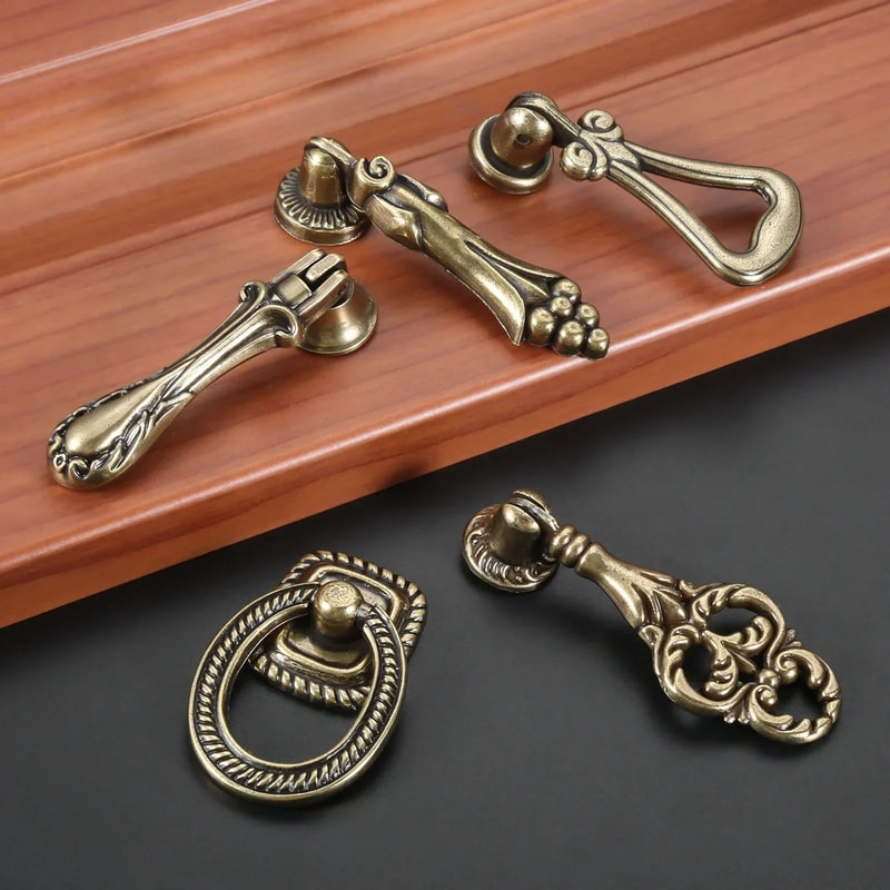 VintageDrop Antique Brass DropRing Drawer Pull Classic Retro Cabinet Knob Handle For Dressers Cup 5