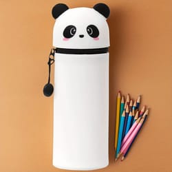 cute panda silicone pencil case – 2-in-1 soft pen holder & zippered pencil pouch