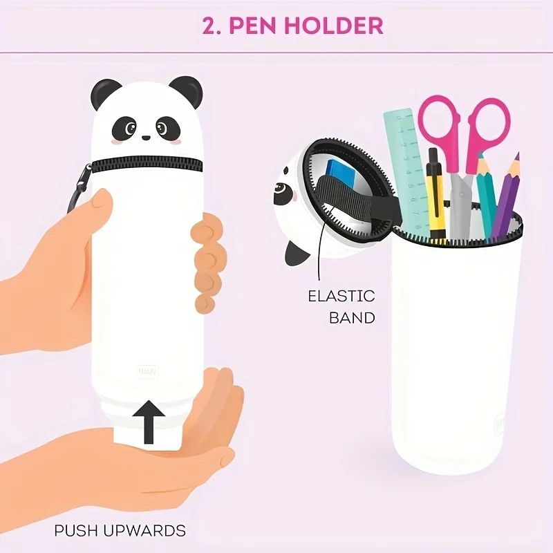 Cute Panda Silicone Pencil Case 2in1 Soft Pen Holder Zippered Pencil Pouch 1