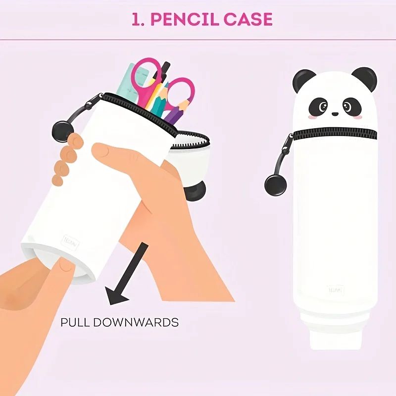 Cute Panda Silicone Pencil Case 2in1 Soft Pen Holder Zippered Pencil Pouch 3