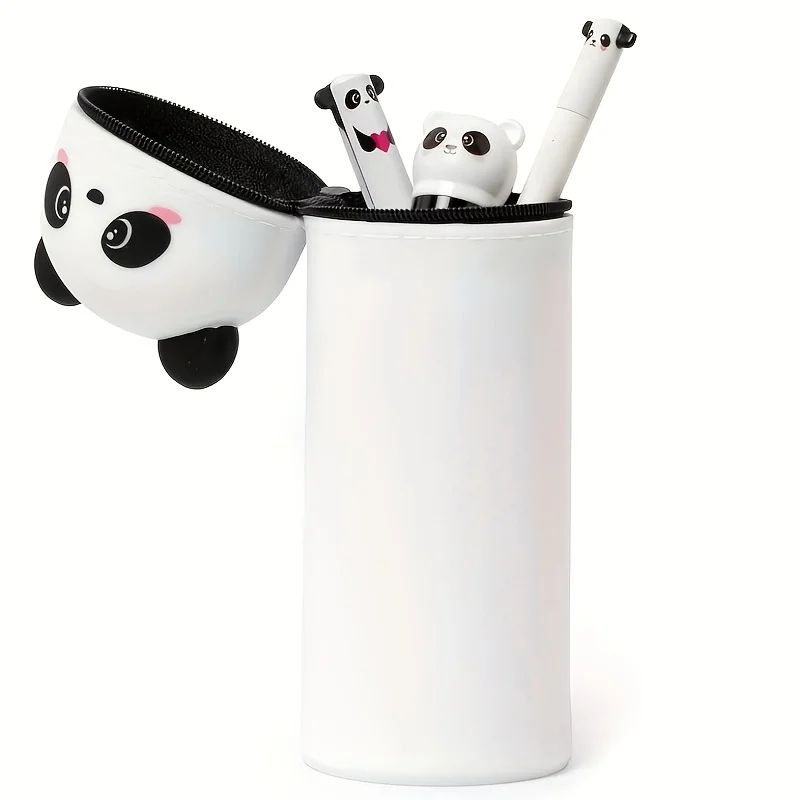Cute Panda Silicone Pencil Case 2in1 Soft Pen Holder Zippered Pencil Pouch 4