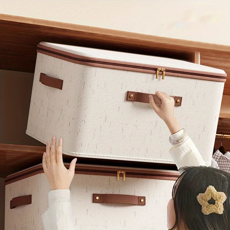 LinenEase Linen Clothes Storage Box Foldable Fabric Closet Organizer With Zipper 0