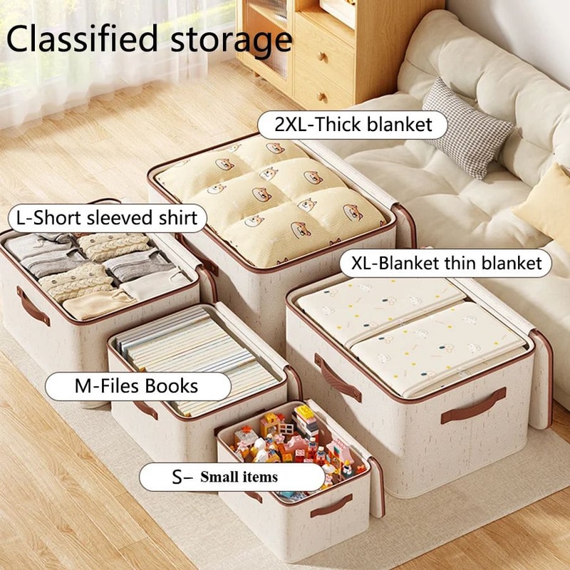 LinenEase Linen Clothes Storage Box Foldable Fabric Closet Organizer With Zipper 3