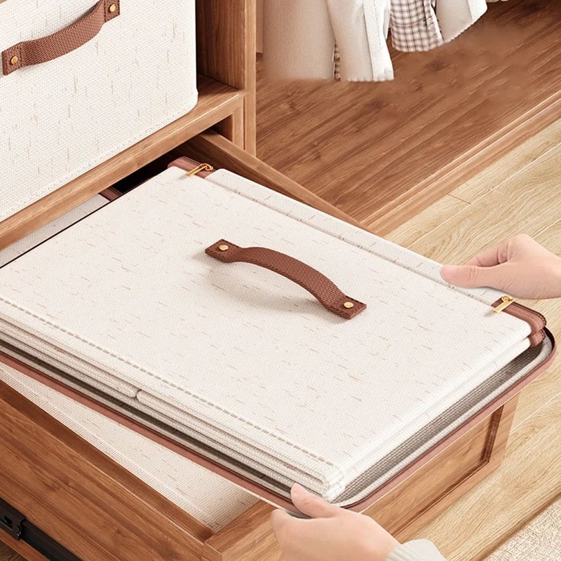 LinenEase Linen Clothes Storage Box Foldable Fabric Closet Organizer With Zipper 4