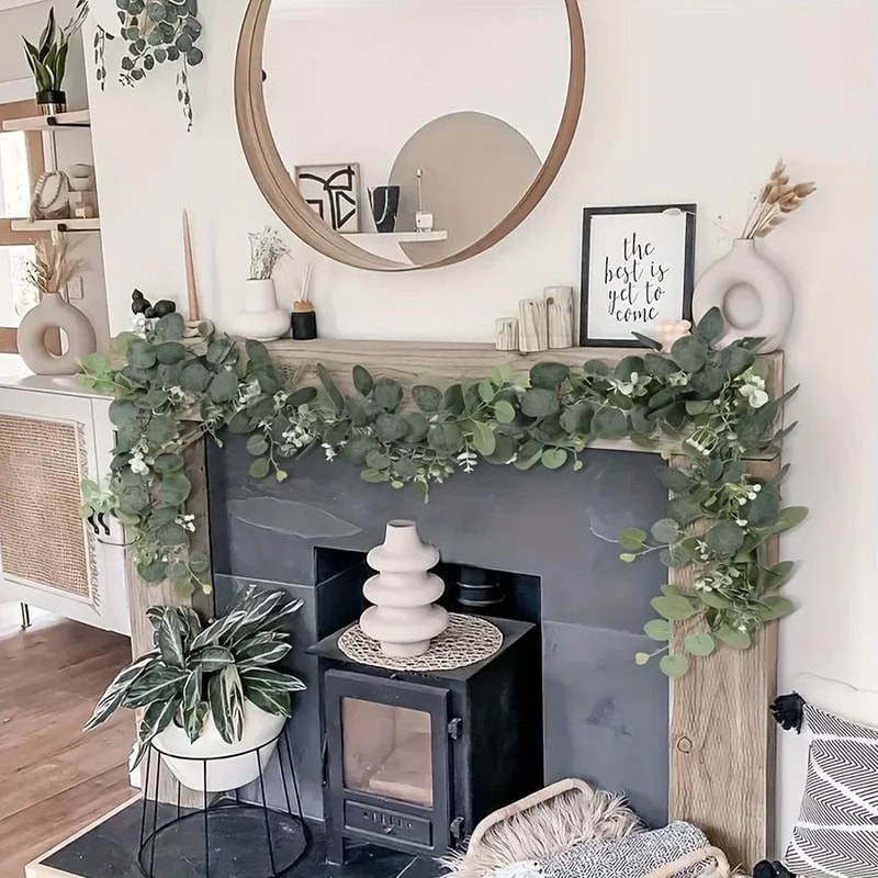 Lush Eucalyptus Garland With White Flowers 708 Artificial Greenery For Home Party Holiday Decor 1