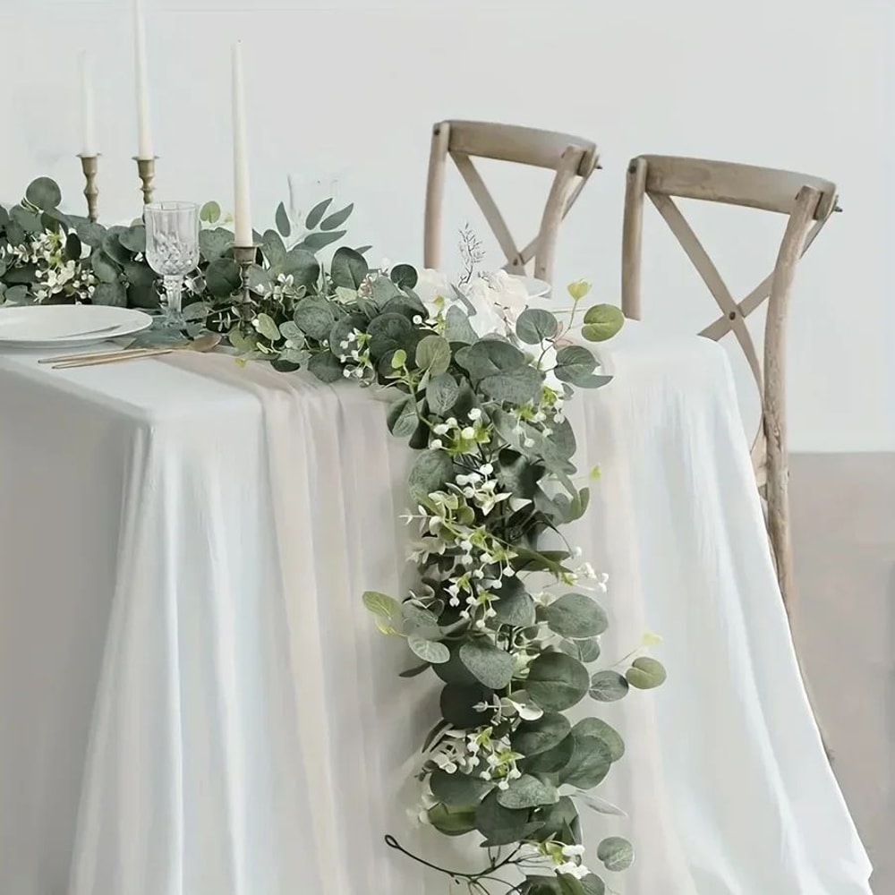 Lush Eucalyptus Garland With White Flowers 708 Artificial Greenery For Home Party Holiday Decor 2