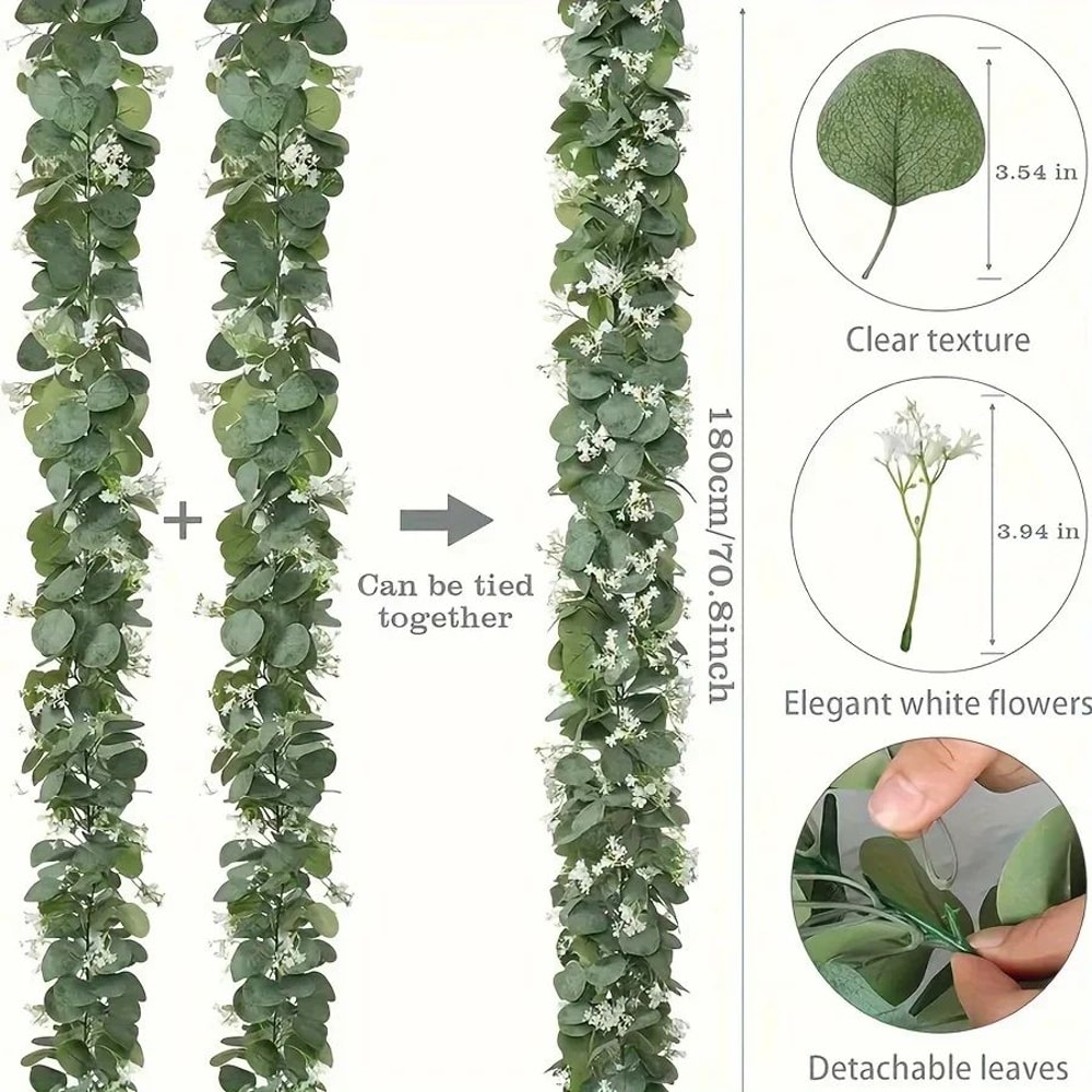 Lush Eucalyptus Garland With White Flowers 708 Artificial Greenery For Home Party Holiday Decor 3