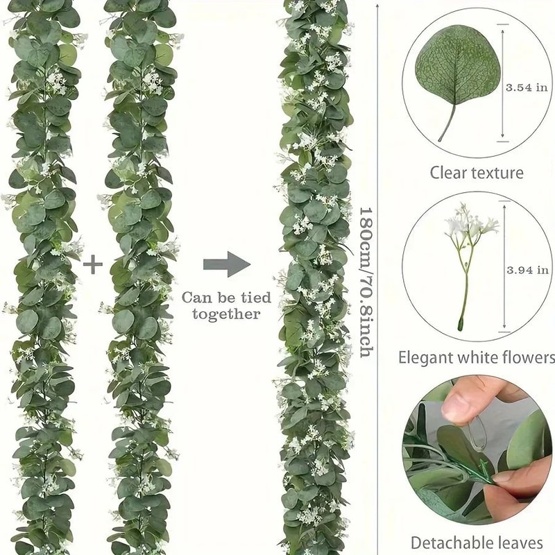 Lush Eucalyptus Garland With White Flowers 708 Artificial Greenery For Home Party Holiday Decor 3