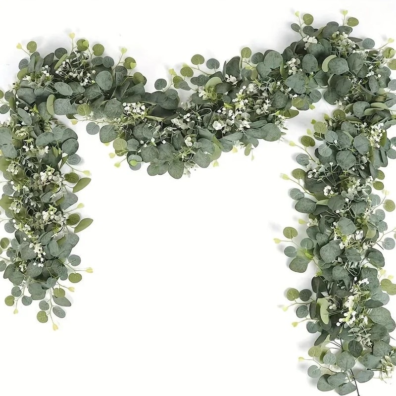 Lush Eucalyptus Garland With White Flowers 708 Artificial Greenery For Home Party Holiday Decor 12