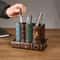Rustic European Wooden Desk Organizer Pen Holder Box 0
