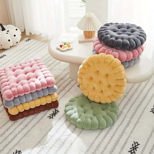 Cozy Biscuit Plush Cushion Chair Pad – Soft Cookie-Style Tatami Back Pillow for Decor & Comfort