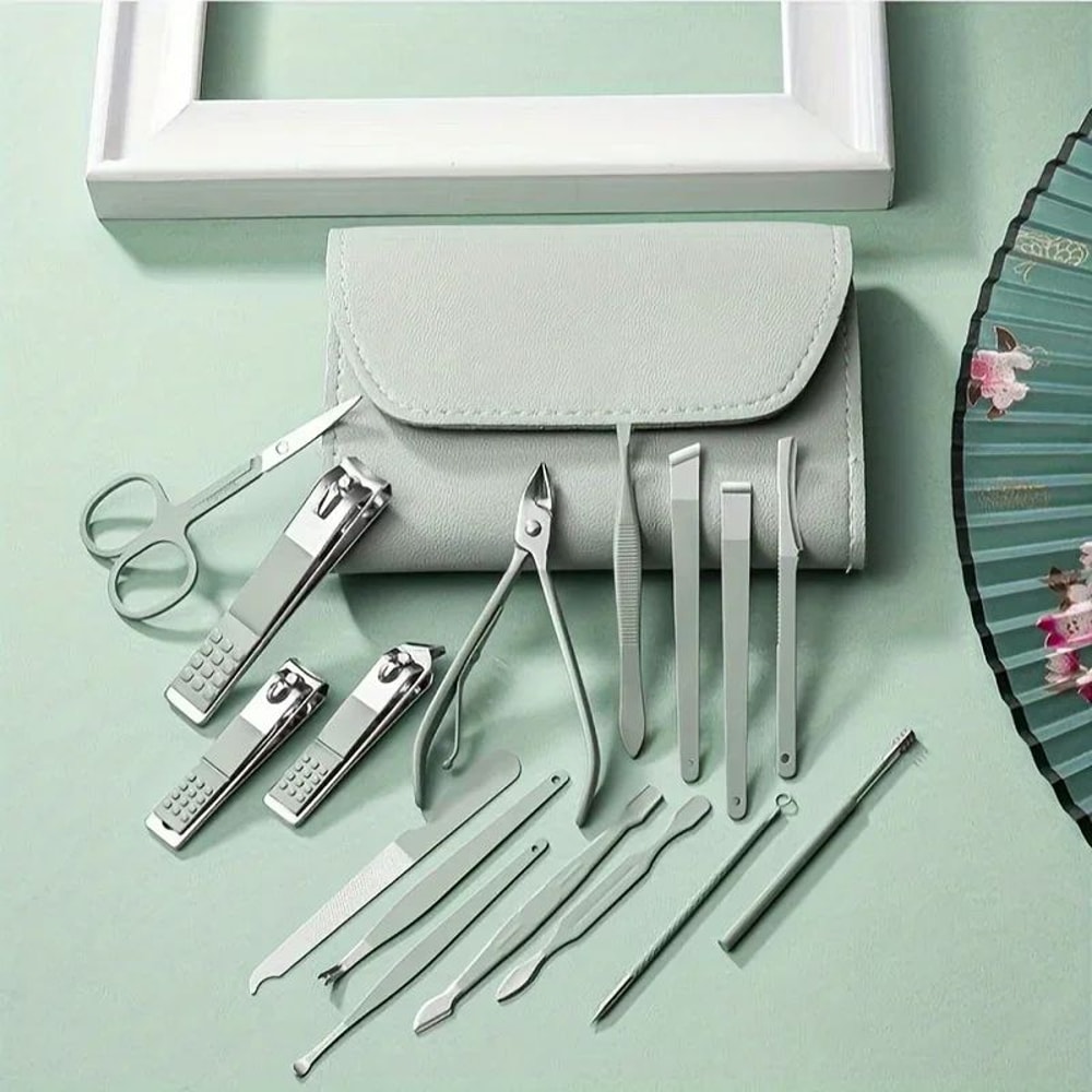 Premium 16Piece Professional Manicure Set With Precision Cuticle Nippers And Leather Travel Case 2