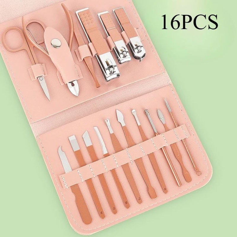 Premium 16Piece Professional Manicure Set With Precision Cuticle Nippers And Leather Travel Case 7