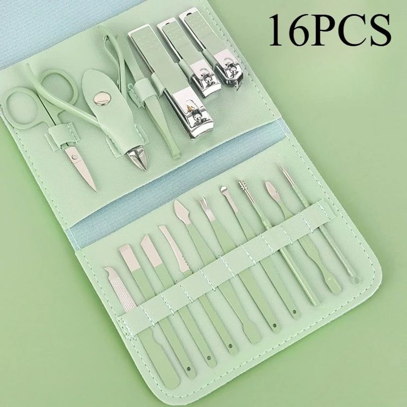 Premium 16Piece Professional Manicure Set With Precision Cuticle Nippers And Leather Travel Case 8