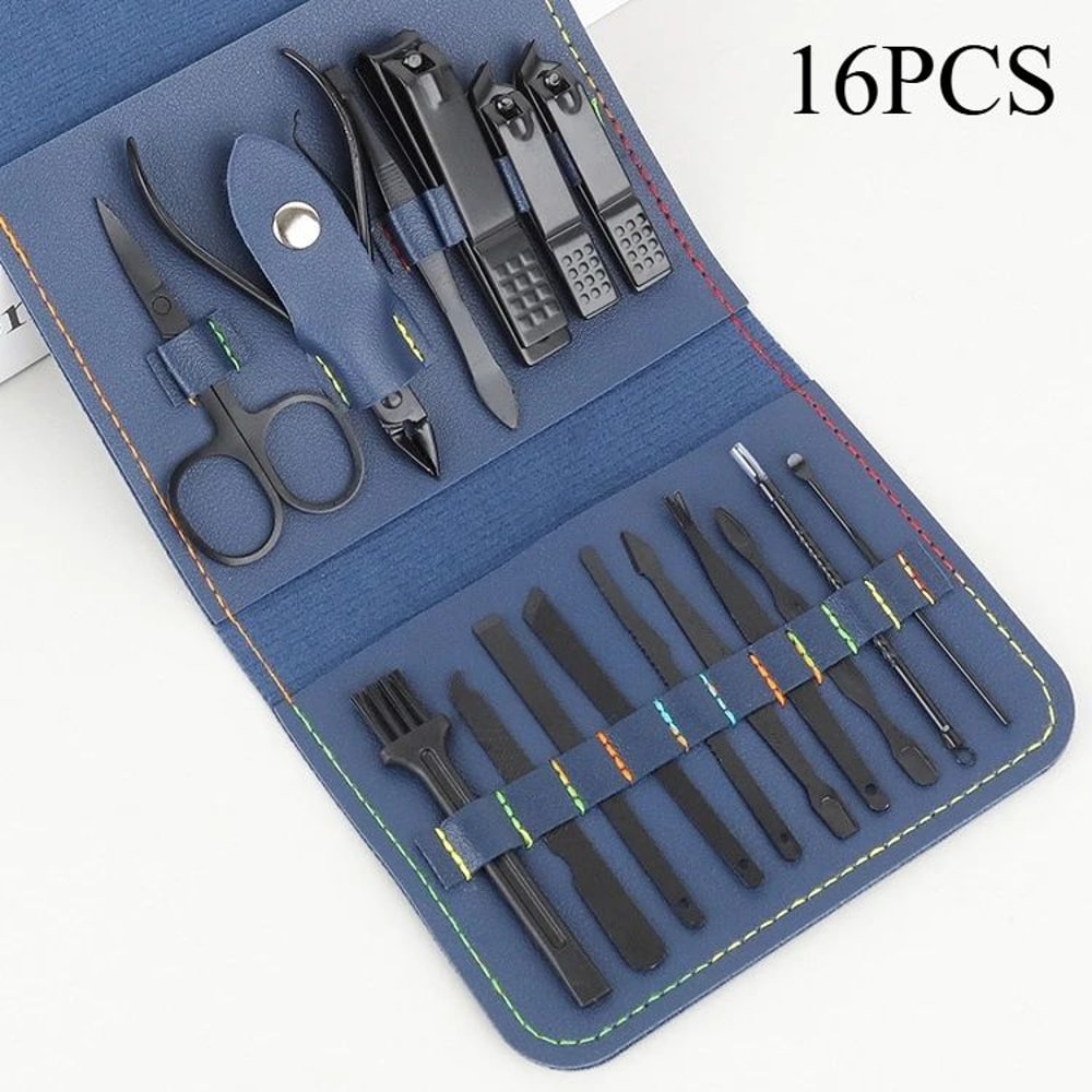 Premium 16Piece Professional Manicure Set With Precision Cuticle Nippers And Leather Travel Case 10