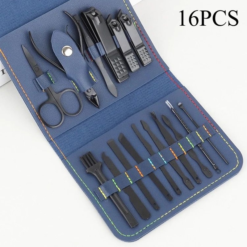 Premium 16Piece Professional Manicure Set With Precision Cuticle Nippers And Leather Travel Case 10