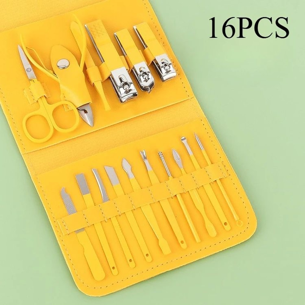 Premium 16Piece Professional Manicure Set With Precision Cuticle Nippers And Leather Travel Case 11