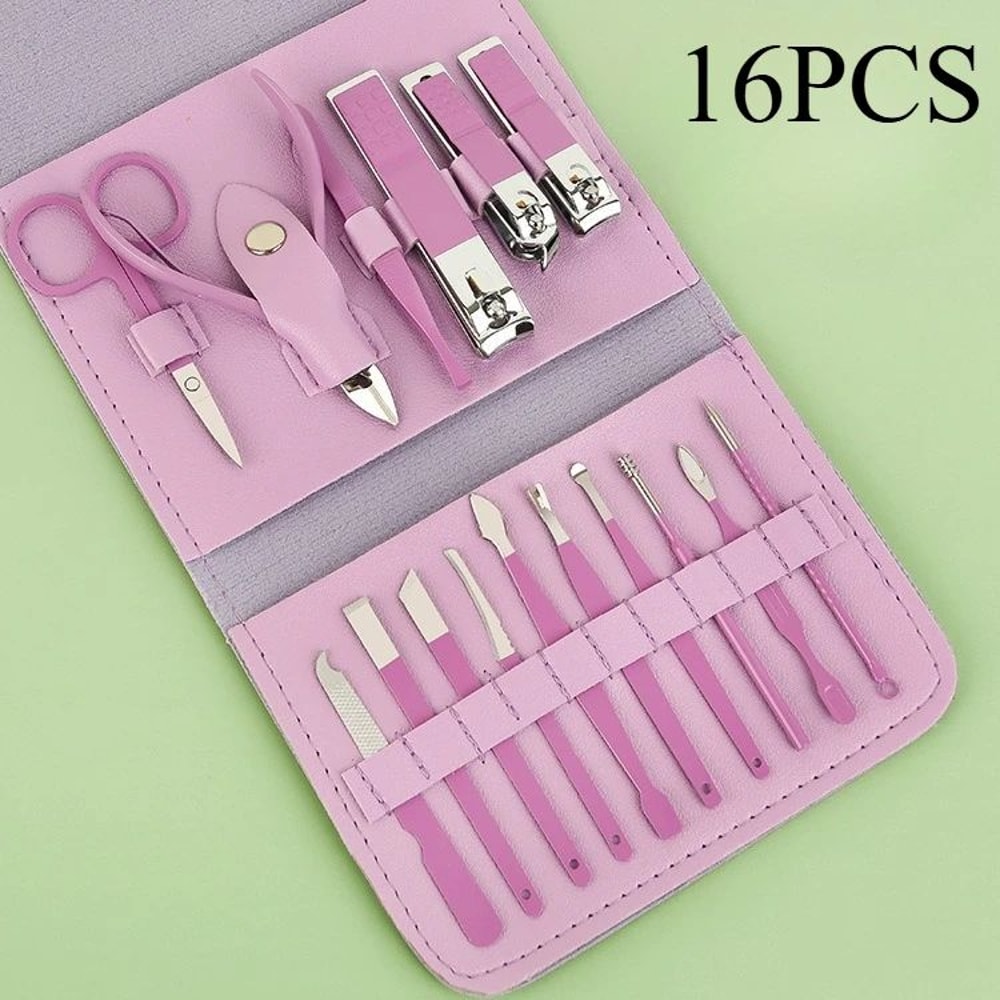 Premium 16Piece Professional Manicure Set With Precision Cuticle Nippers And Leather Travel Case 6