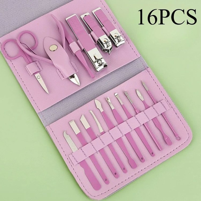 Premium 16Piece Professional Manicure Set With Precision Cuticle Nippers And Leather Travel Case 6