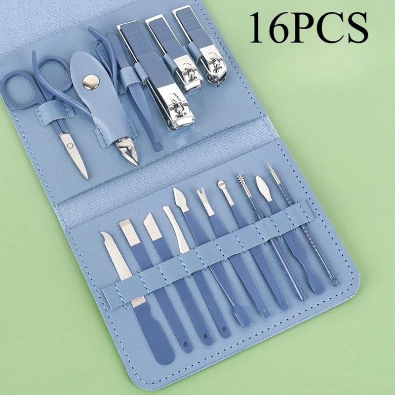 Premium 16Piece Professional Manicure Set With Precision Cuticle Nippers And Leather Travel Case 12