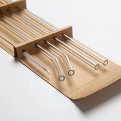 heat-resistant glass straw set, 5-piece reusable drinking straws with cleaning brush