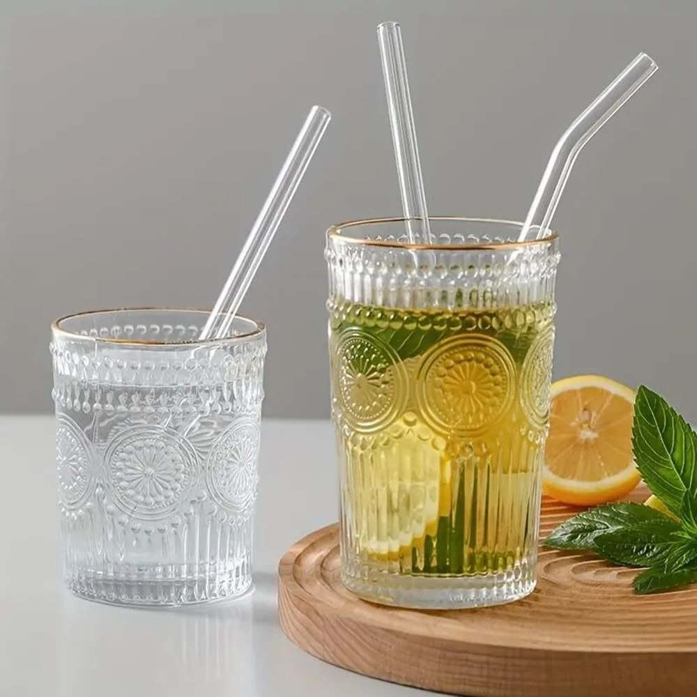 HeatResistant Glass Straw Set 5Piece Reusable Drinking Straws With Cleaning Brush 1