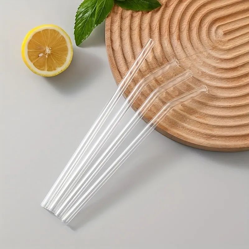 HeatResistant Glass Straw Set 5Piece Reusable Drinking Straws With Cleaning Brush 2