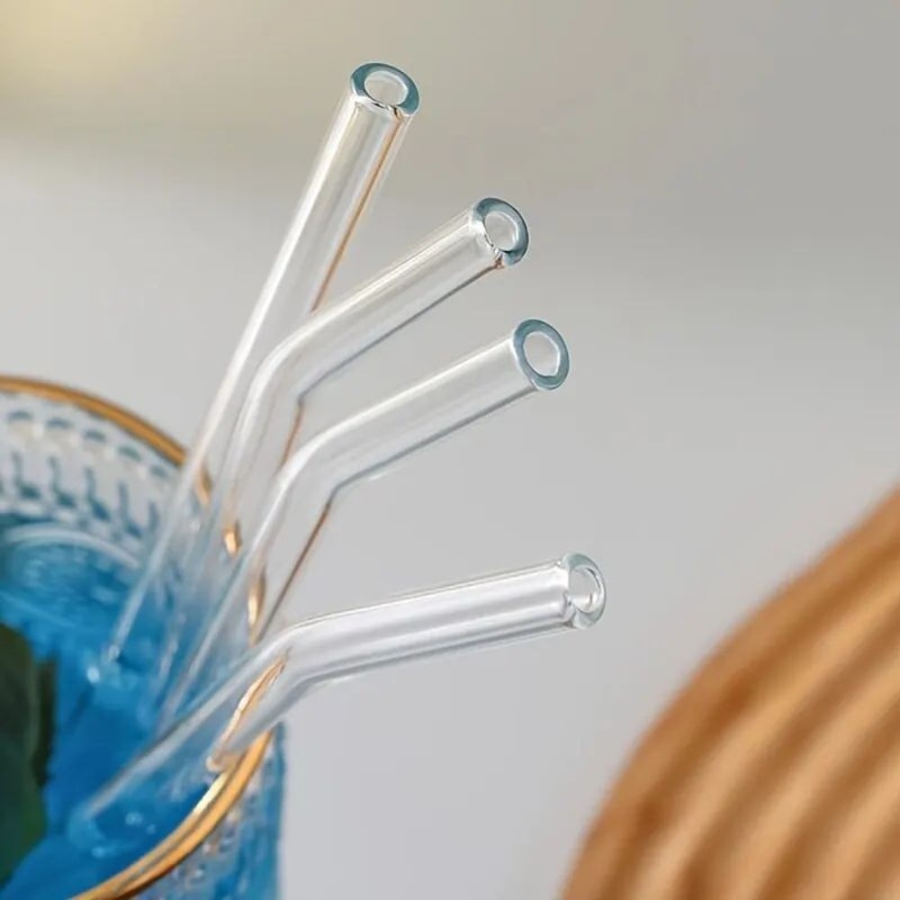 HeatResistant Glass Straw Set 5Piece Reusable Drinking Straws With Cleaning Brush 3